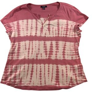 Chaps Womens XXL Pink Tie Dye Henley Short Sleeve Cotton T-Shirt  Boho Festival